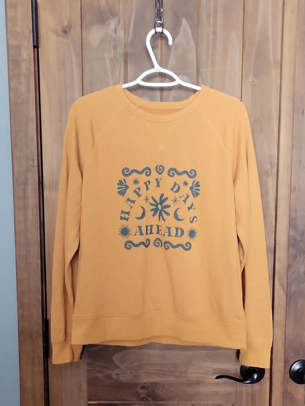 Mustard Yellow Graphic Pullover Sweatshirt - "Happy Days Ahead"